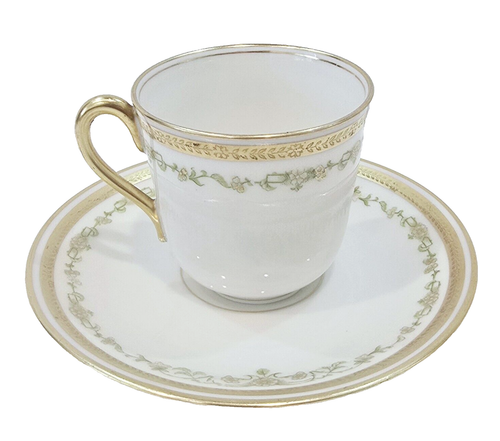 Antique Elite Limoges France Demitasse Cup and Saucer Green Floral Band Gilded - Picture 4 of 17