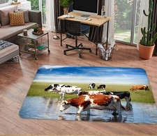 3D Cow Drinking AHO181037 Animal Non Slip Rug Mat Elegant Photo Carpet Romy