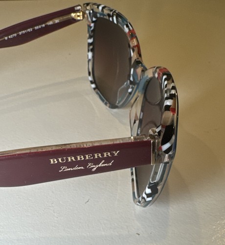 Burberry Women’s Sunglasses B 4270 3731/E2 Brown Marble Check and Teal Blue - Picture 4 of 7