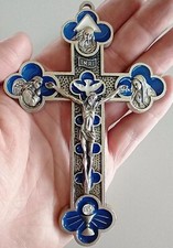 Catholic Blue Enamel Tertium Millennium 5 Way Cross XL Wall Crucifix 5+"