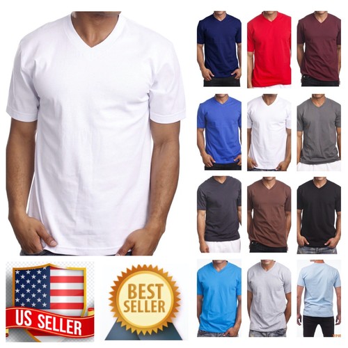 Men T-Shirt MAX HEAVY WEIGHT V-Neck Short Sleeve Big Comfy Plain Tee S- 5XL - Picture 8 of 25