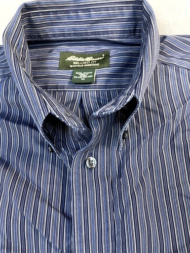Eddie Bauer Shirt Medium Blue Purple Striped Mens Wrinkle Resistant Button Up - Picture 3 of 16