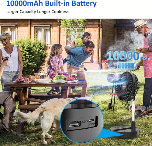 Foldable Oscillating Standing Fan 10000mAh Battery Operated Outdoor Fan 8" USB - Picture 5 of 6
