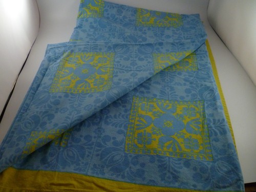 Tovaglia VINTAGE WILLIAMS SONOMA blu verde lime bordo toppa cotone 70X109 - Foto 3 di 5