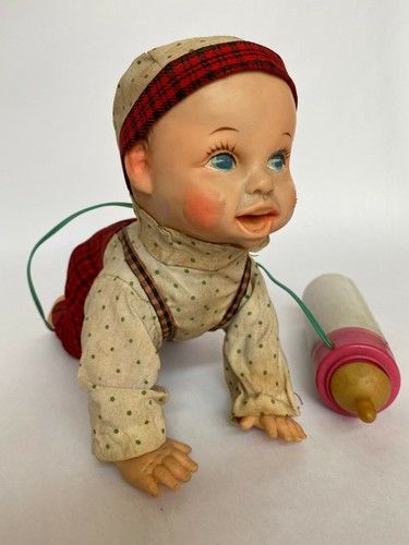 Vintage RUSKO Metall kriechende Babypuppe batteriebetriebenes Spielzeug sehr SELTEN Junge - Bild 4 von 7