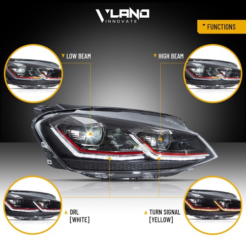 Pair VLAND LED Dual Beam Projector Headlights For VW Golf 7.5 MK7.5 2017-2022 - Picture 2 of 16