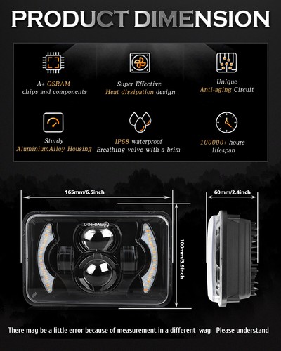 4PCS 4X6'' Hi/Lo Beam DRL LED Headlights Bulb Fit Chevy G10 G20 G30 C10 C20 C30 - Picture 3 of 9