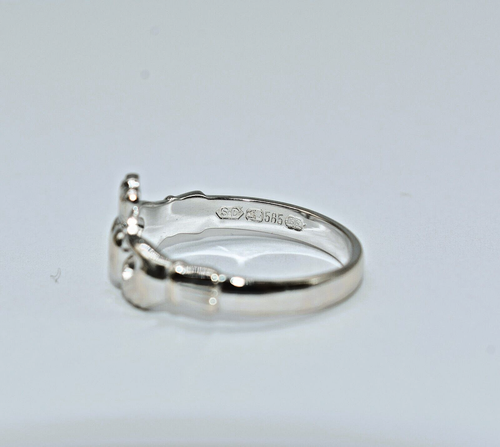 Solvar Ireland 14 K White Gold Claddagh Maids Ring 2.9 grams Size 6 - Picture 7 of 20