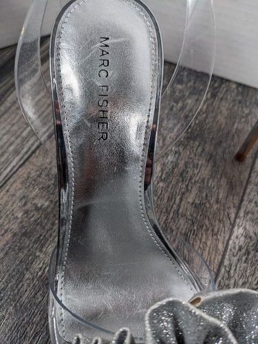 NEW Marc Fishe Geavie High Heels Dress Sandal Silver Glam Glitter Ruffle Bow - Picture 5 of 12