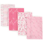 Luvable Friends Baby Girl Cotton Flannel Burp Cloths 4pk, Love, One Size