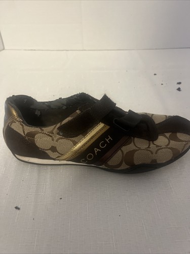 Coach Shoe Womens 6M Jayme Brown Gold Signature Suede Canvas Sneaker Casual - Picture 7 of 8