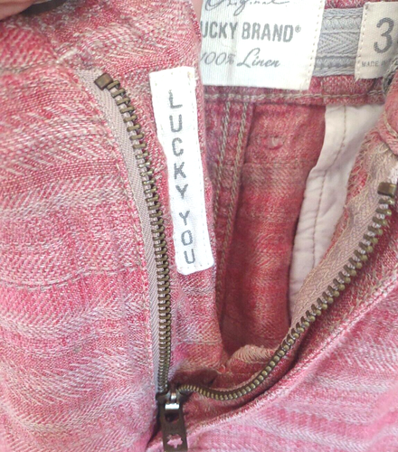 Lucky Brand Men's 100 % Linen Shorts 34 Red Drawstring Flat Front Casual Beachy - Picture 3 of 12