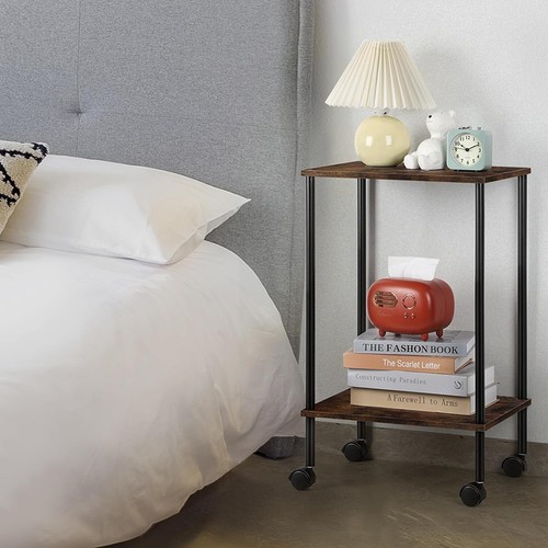 Set of 2 Bedside Tables for Small Spaces Nightstand with Wheels for Living Room - Picture 5 of 6