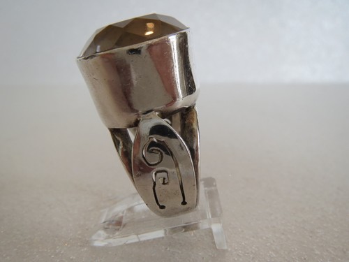 Artsy Statement RING Sterling Silver & Light Colored Round QUARTZ RING Size 7 - Picture 7 of 9