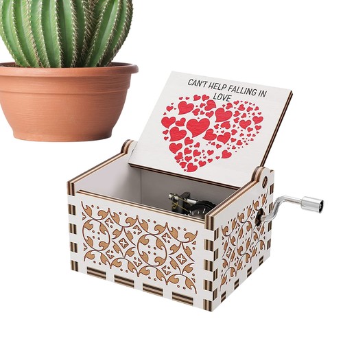 Wooden I Love You Music Box “Can’T Help Falling in Love”Engraved Hand Crank Mini - Picture 3 of 8