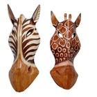 Animal Wall Sculpture Mixed Horses Giraffe Safari Hanging No.30 Wood Masks Head