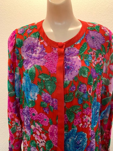 Vintage Diane Freis red silk beaded 2 piece skirt suit new with tags one size P - Picture 5 of 15