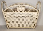 Vintage 1970s boho White Wicker Magazine/Towel Holder/Wastebasket 14x12 inches
