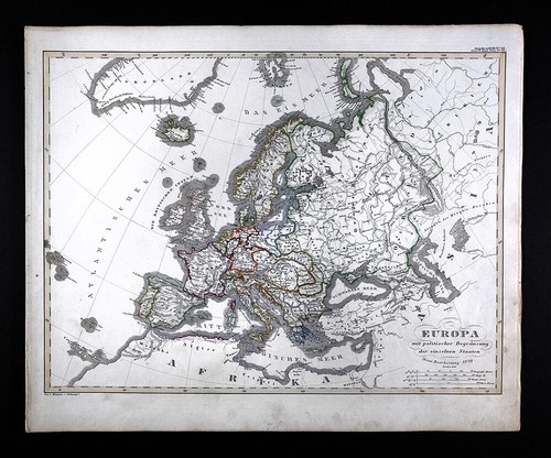 1847 Stieler Map Europe France Spain Italy Germany England Austria Sweden Norway