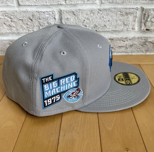 NEW ERA 59FIFTY CINCINNATI REDS FITTED HAT SIZE 7 5/8 BLUE UV 1975 SIDE PATCH - Picture 2 of 6