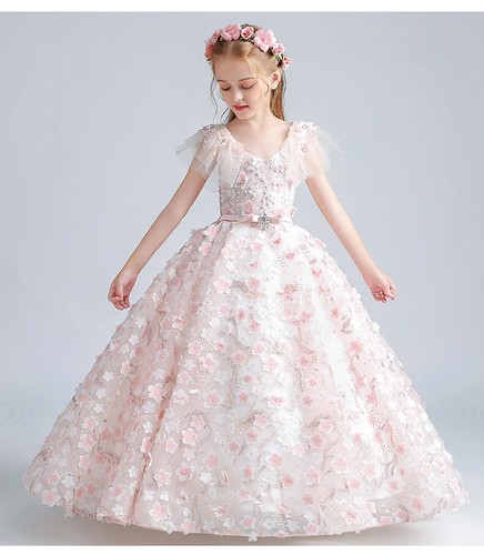 Elegant Girls Flower Maxi Dresses Party Evening Gowns Princess Pageant Dress - Picture 9 of 20