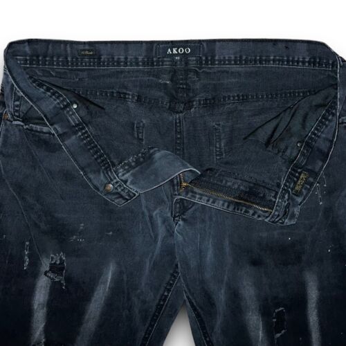 AKOO BRAND Black Denim Jeans Men's 42x33 No Rivals Big Oak Fit Distressed - Picture 2 of 3