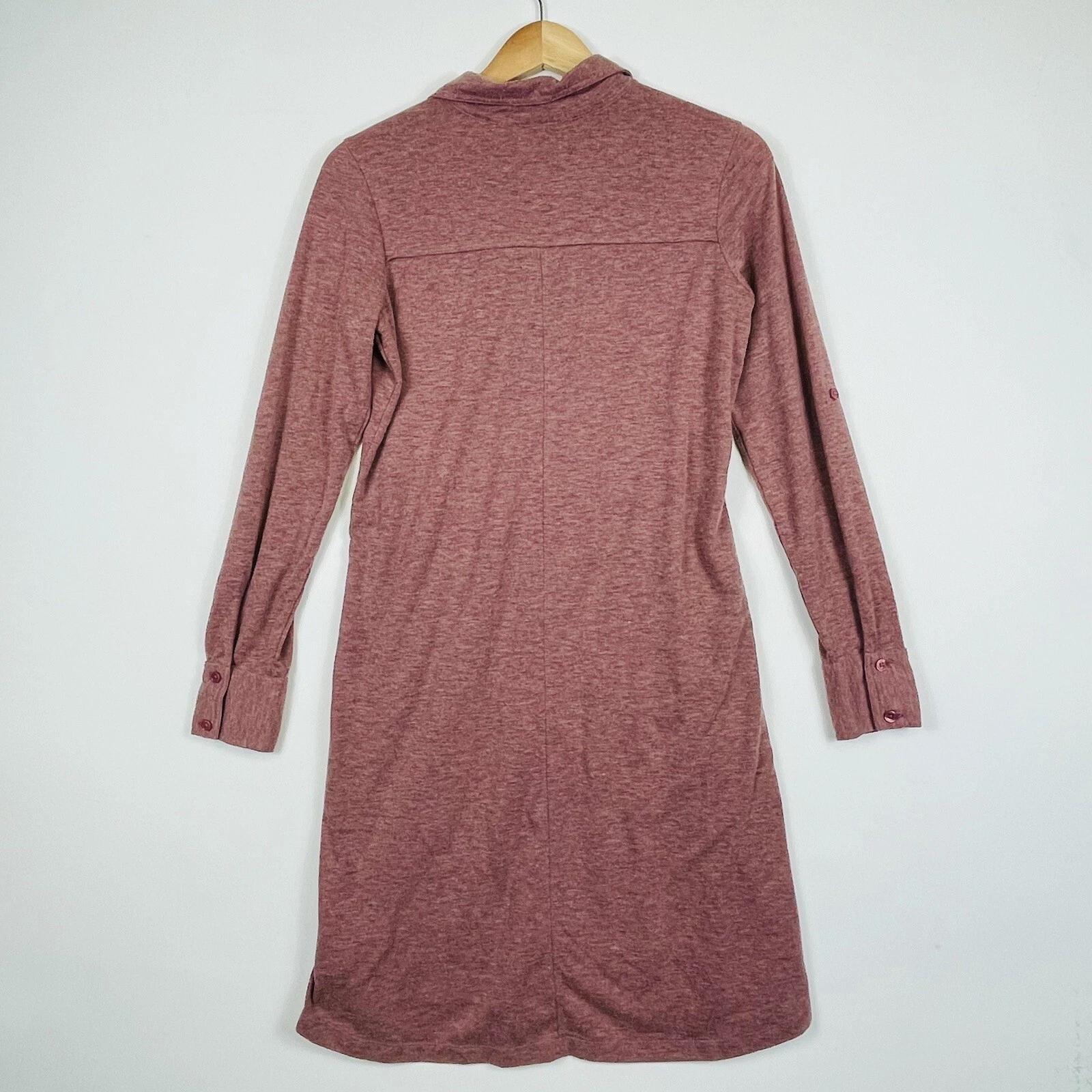 prana heather long sleeve button front jersey dress shirt