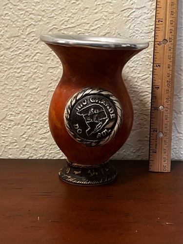 ERVA MATE FOLHA VERDE WOODEN VASE BRAZIL BRASIL YERBA BEVERAGE WOOD - Picture 1 of 16