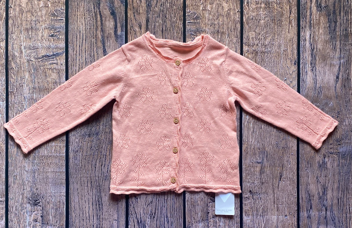 Baby Girl 9-12 Months Marks u0026amp; Spencer Pink Pointelle Flower Button Up  Cardigan | eBay