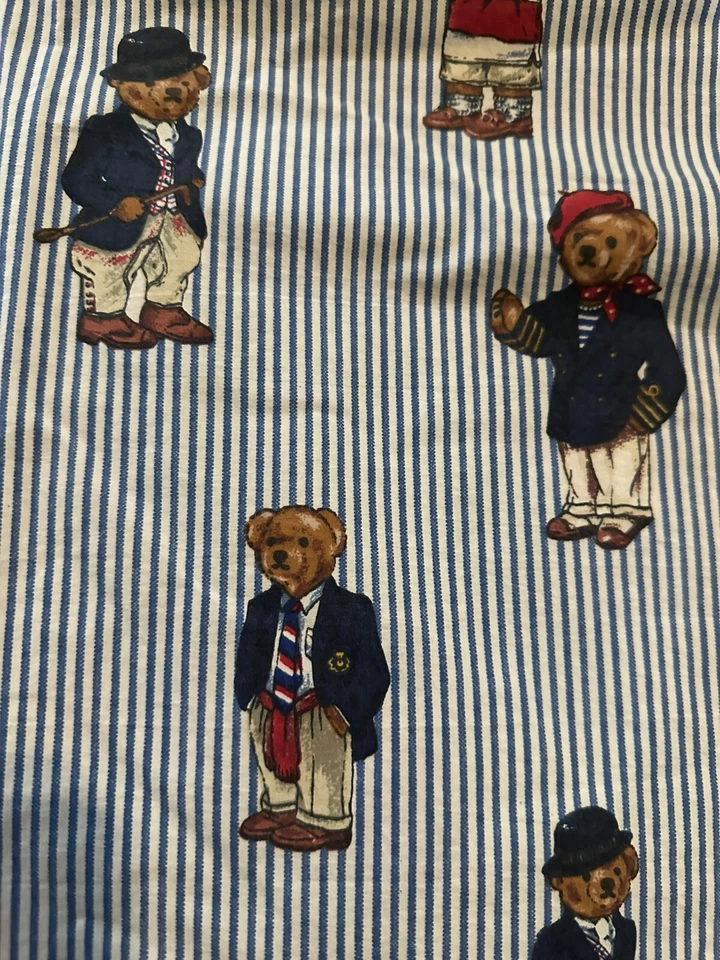 Ralph Lauren Polo Bear Panel Cortina Grande Rayas Azules 77”X 85” Osos De Colección Foto 4 de 4