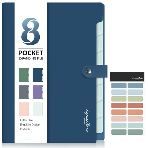 Accordion File Organizer with Labels 8 Pocket Expanding File Folder