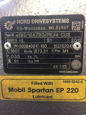 Nord Parallel Shaft Gear Unit w/.5 Hp Motor Type:SK4282 Nord Parallel Shaft Gear Unit w/.5 Hp Motor Type:SK4282