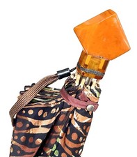 Vintage Butterscotch Plastic Amber Handle Multicolor Nylon Tent Umbrella Parasol