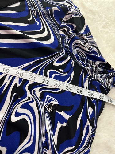 Slim Factor By Investments Sz XL Blue Swirl Tunic Blouse V Neck Side Slits - Picture 7 of 10