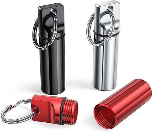 Keychain Medicine Pill Box Case Bottle Holder Waterproof Metal Container 3 PCS - Picture 2 of 4
