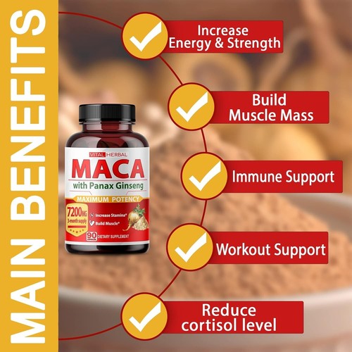 Organic Black Maca Root Ashwagandha, Fenugreek Panax Ginseng Capsules Made in US - Picture 6 of 7