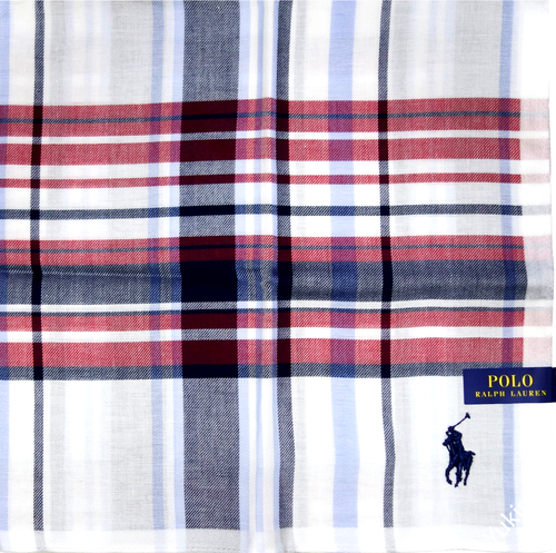 Polo Ralph Lauren Japan Handkerchief Check Navy Logo Embroidered 50cm New - Picture 3 of 5
