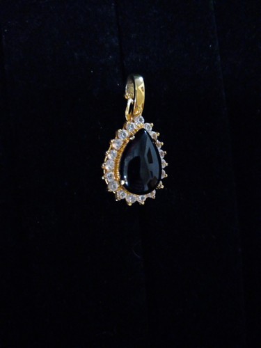 Black Teardrop W/ Small Clear Stones Pendant  - Picture 1 of 6