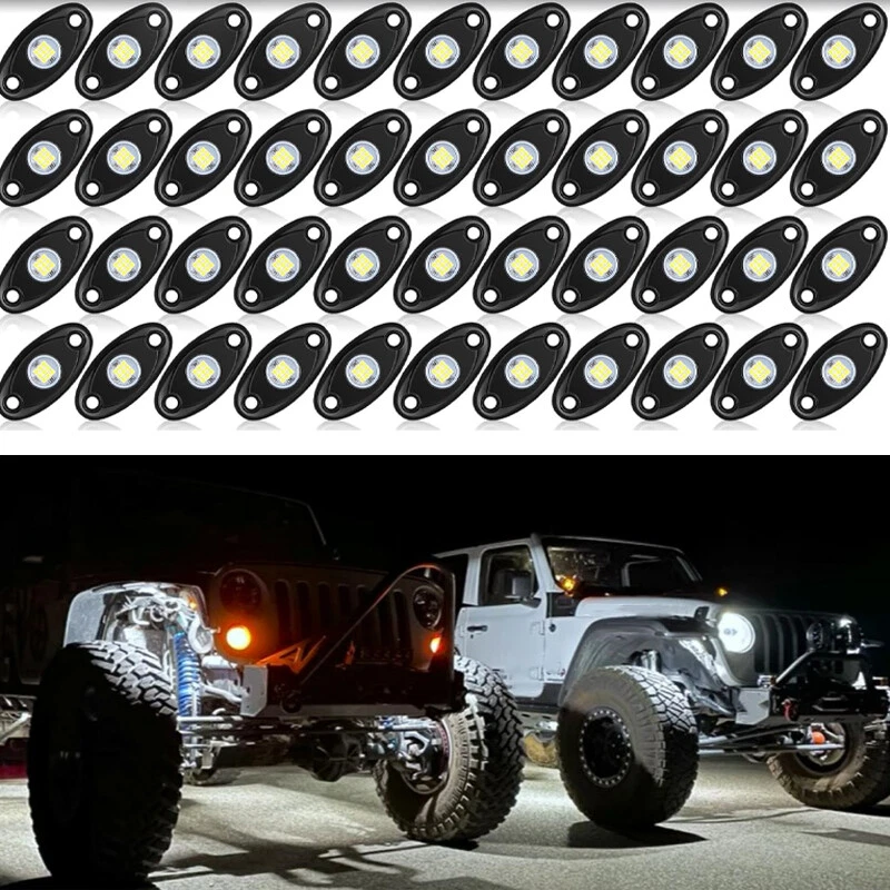 48X White LED Rock Lights Underbody Trail Rig Glow Lamp Offroad SUV Pickup Truck