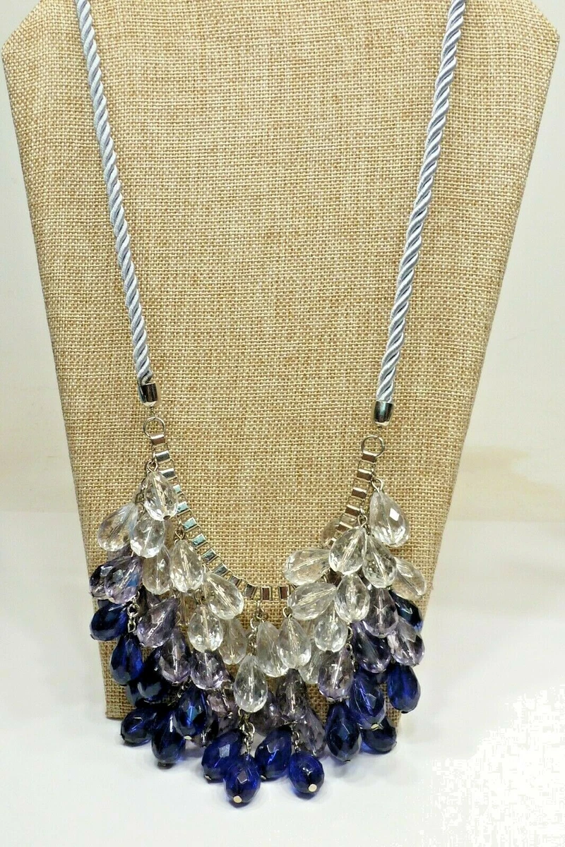 A69) Ann Taylor Loft XLong Grey Satin Cord w Purple & Clear Drop Bead  Necklace | eBay