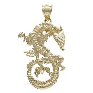 14k Yellow Gold DRAGON 3D Pendant Charm Made in USA