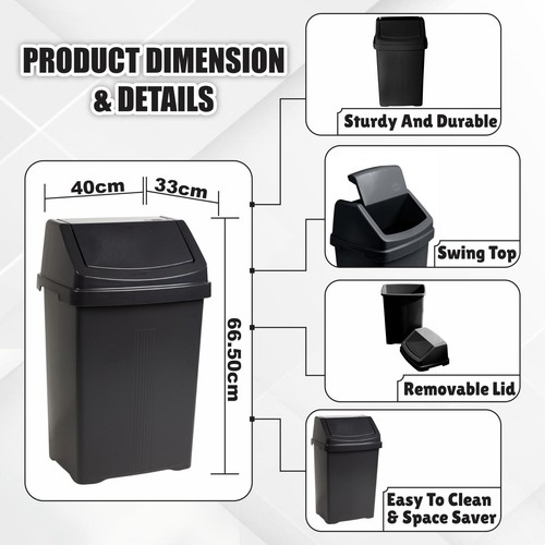 50L Plastic Swing Bins Recycle Waste Dustbin Rubbish Home Kitchen Office - UK - Picture 27 of 68