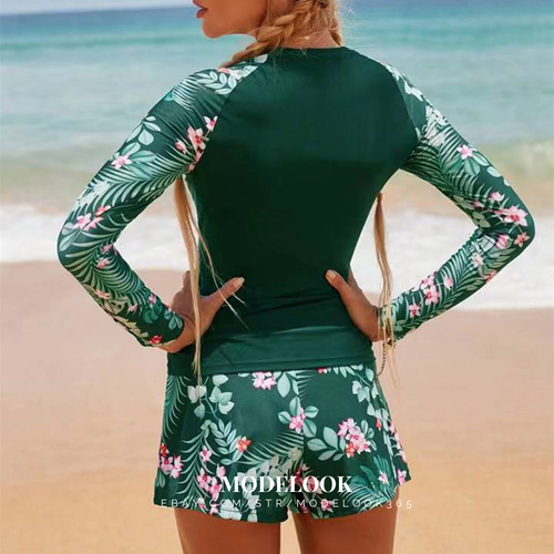 Women's Sleeved Swimwear Rash Guard 2 pcs floral Surfing suit Swimsuit plus size - Picture 8 of 23