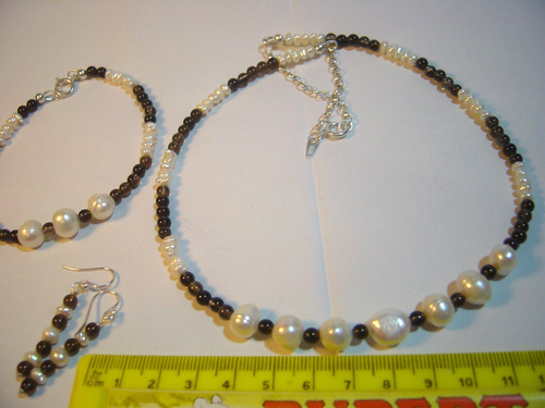 Massives Silber Set - Halskette, Armband & Ohrringe - super Rauchquarz & seltene Perle - Bild 12 von 13