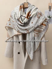 Sallys Boutique 70% Cashmere 30% Silk Wrap Scarf Moon Print Square Shawl 53"