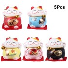 5pcs Wealth Cat Ornamrnts Cartoon Ceramic Fortune Cat Sculpture Statue