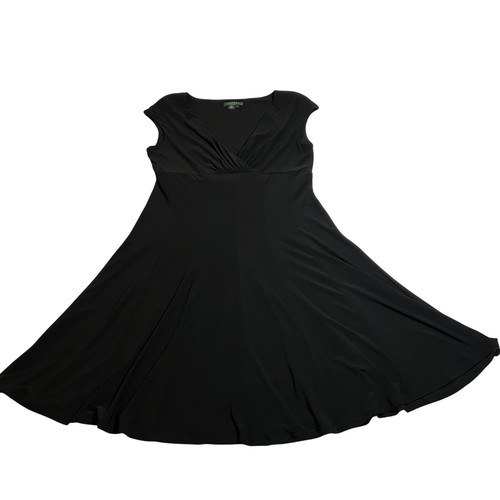 Abito Lauren Ralph Lauren manica ad aletta scollo a V aderente e svasato taglia 14 LBD minimalista - Foto 3 di 11