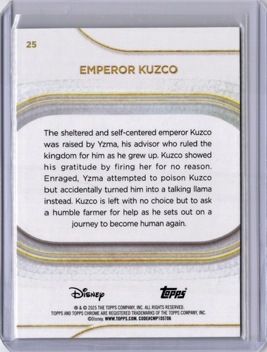 Emperor Kuzco Base 2025 Topps Chrome Disney - Bild 2 von 2