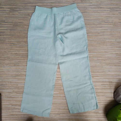 LANDS' END Wide Leg 100% Linen blue Trousers SIZE UK-16 pockets elasticated - Picture 10 of 16