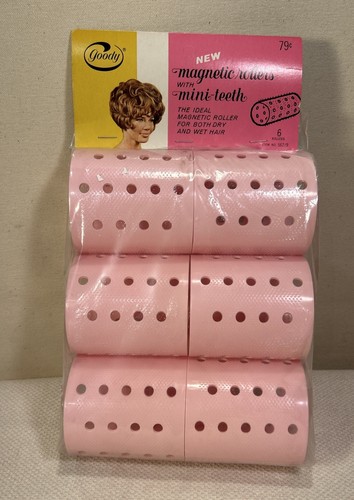 Vintage Goody Haarroller Locken Neu aus altem Lagerbestand 2,75" Jumbo Pink 6 Rollen Set Mini-Zähne Requisite